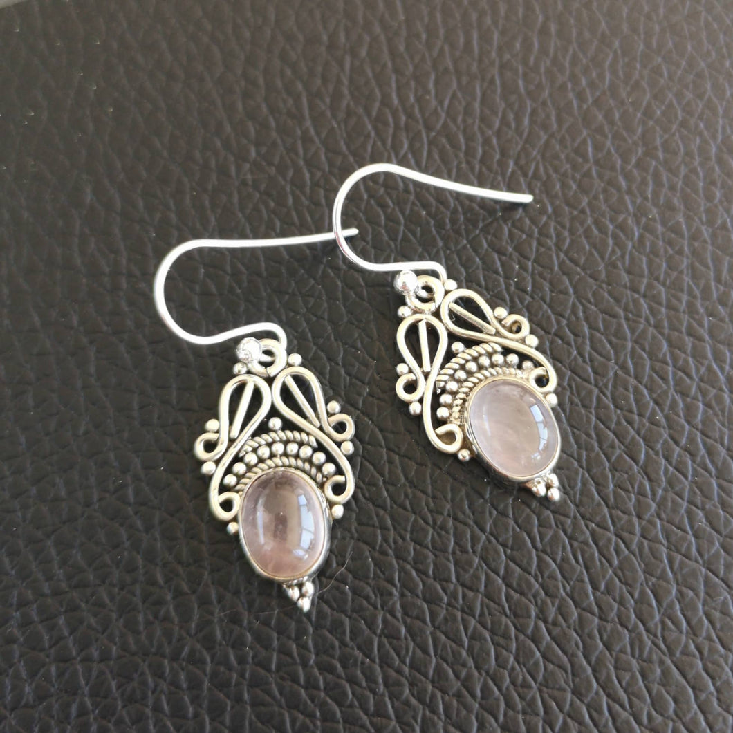 Boucles d'oreilles indienne argent quartz rose