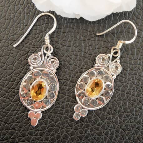 Boucles d'oreilles argent citrine