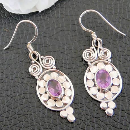 Boucles d'oreilles indiennes argent améthyste