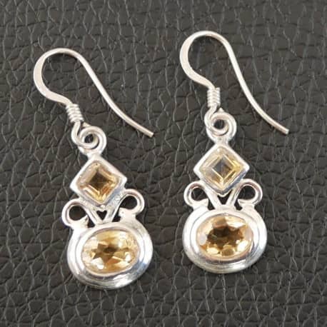 Boucles d'oreilles indiennes argent citrine